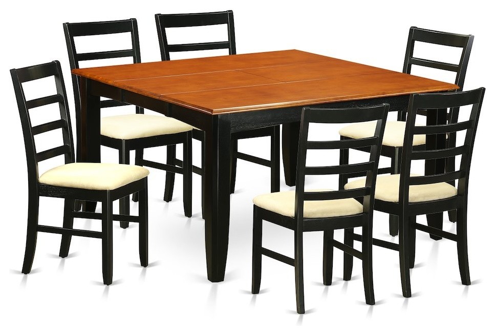 7 Piece Formal Dining Room Set Square Table With Leaf And 6 Chairs