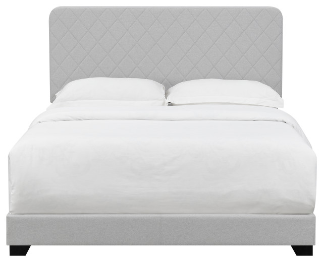 Diamond Quilt Upholstered Queen Bed, Natural Gray Transitional