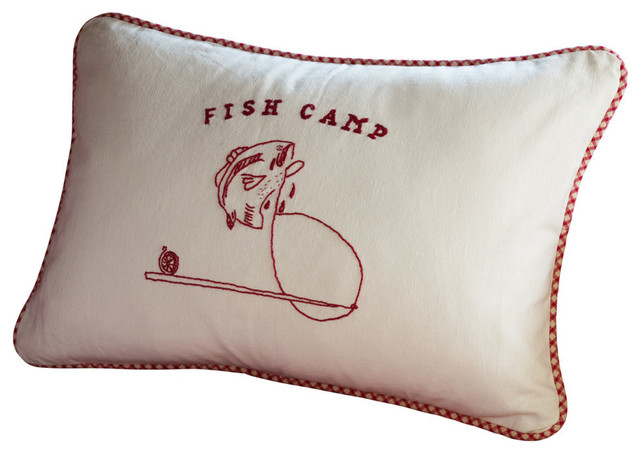 Fish Camp Embroidered Pillow