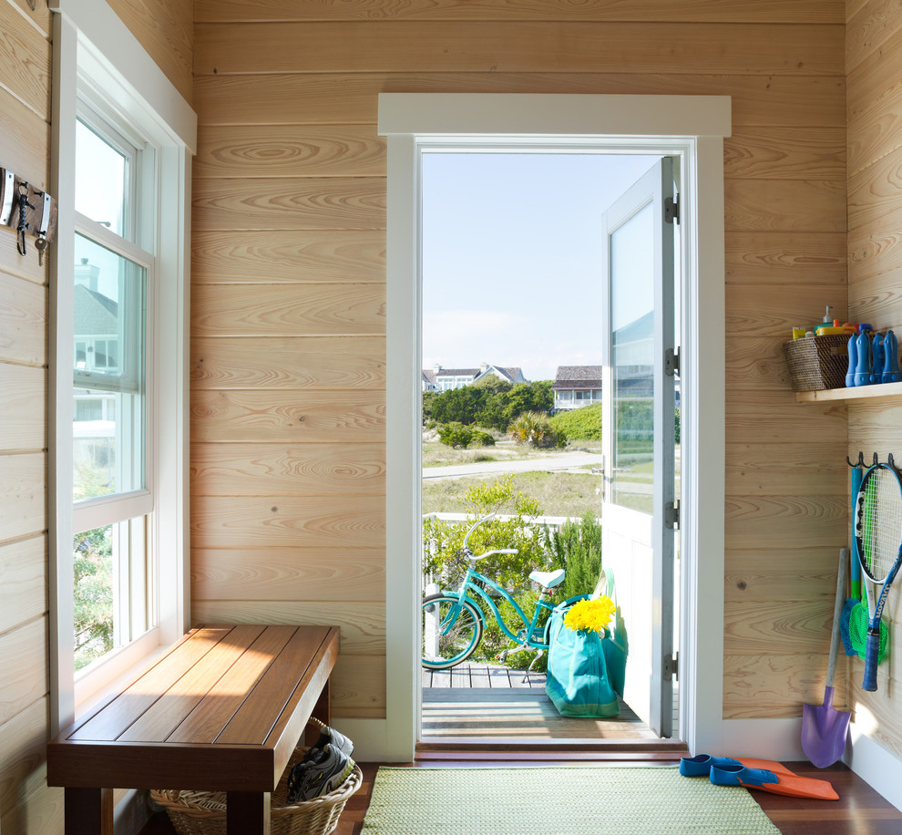 Small beach style mudroom in Philadelphia with a single front door and a white front door.