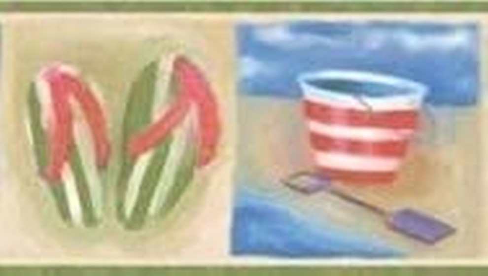 Wallpaper Border Beach Umbrellas Green Blue Cream 5.25"x15' CW32172B