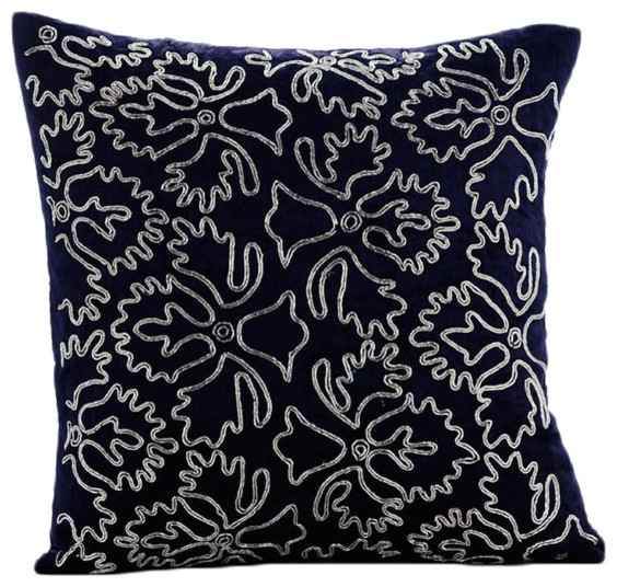 Blue Zardozi Periwinkle Velvet Pillow Covers Silver Periwinkle