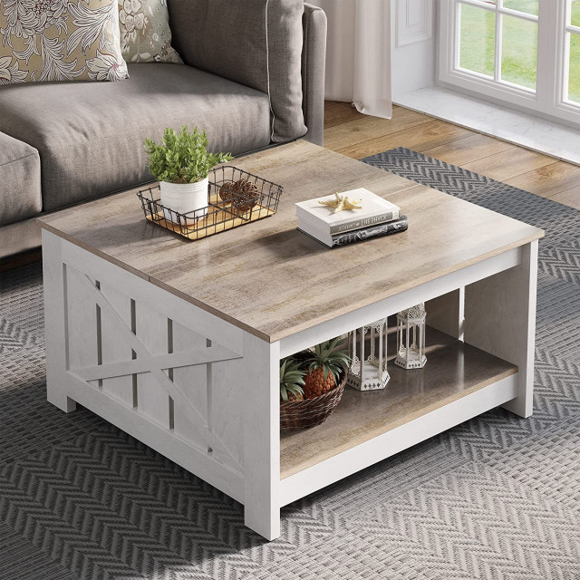 Square Wood Modern Rustic Coffee Table for Living Room Industrial