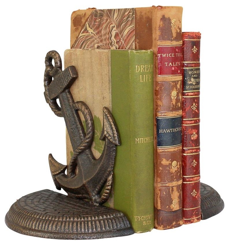 Maritime Anchor Cast Iron Bookend Set Beach Style Bookends by XoticBrands Home Decor Houzz
