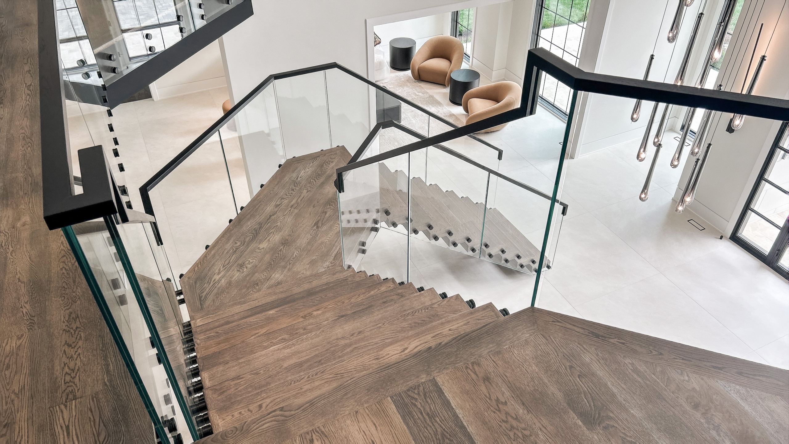 Project #159 | Modern Foyer Stair with Stand-off Glass Railing