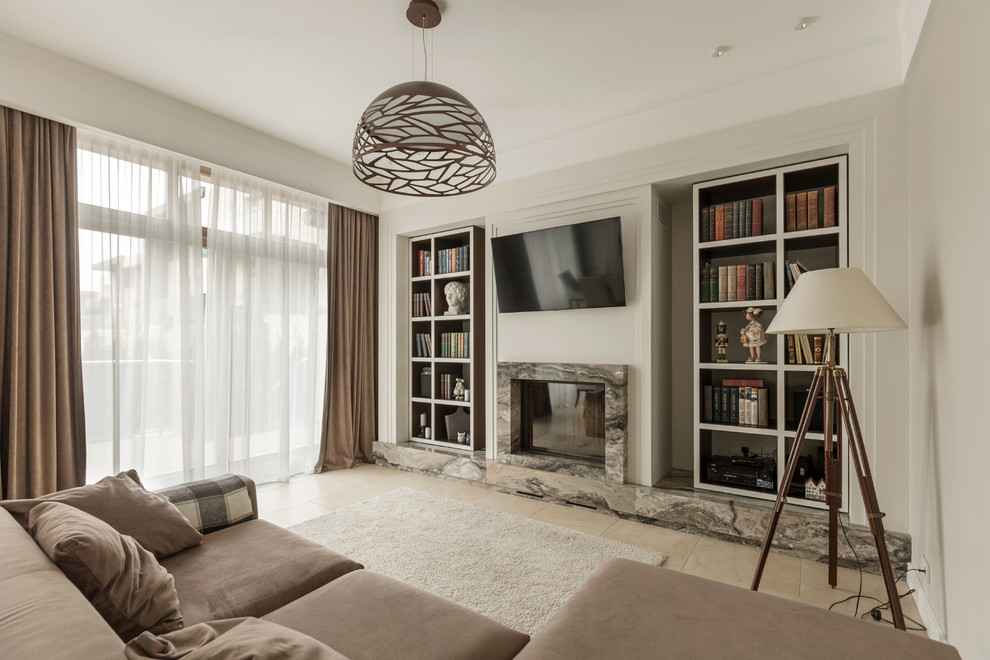 Example of a transitional home design design in Moscow