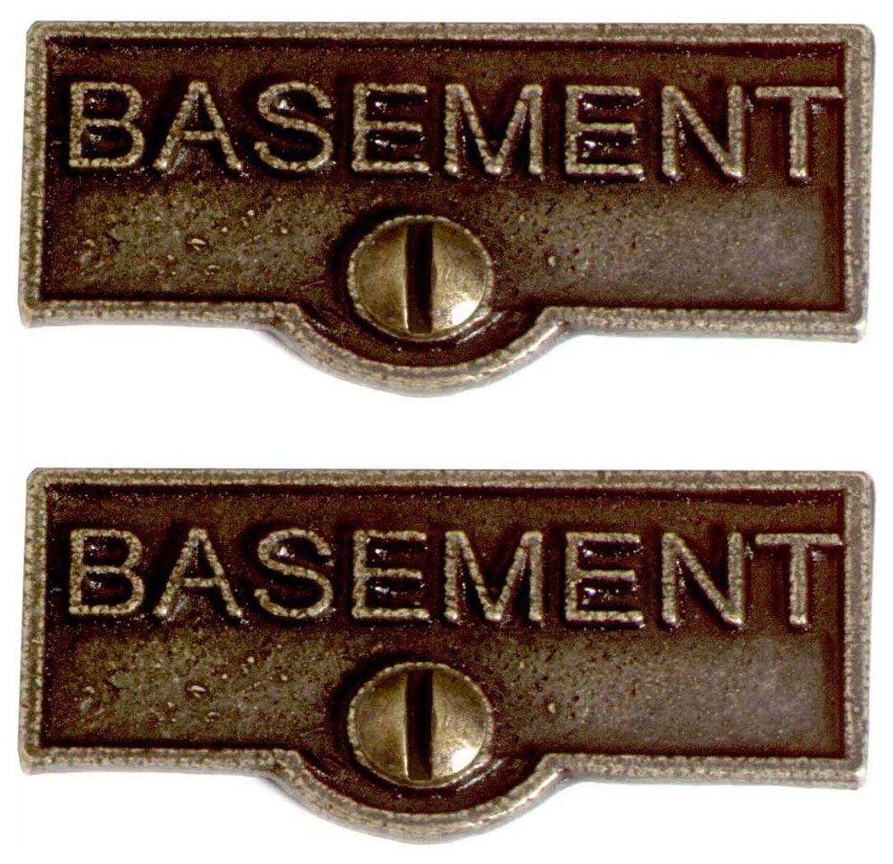 2 Switch Plate Tags BASEMENT Name Signs Labels Cast Brass ...