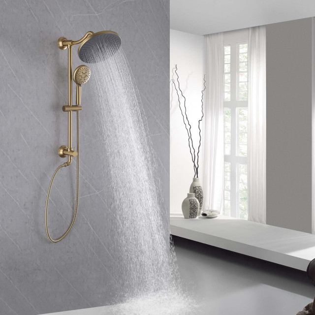 BWE Brushed Gold Shower Faucet Sets Wall Mounted Shower System - 6.1