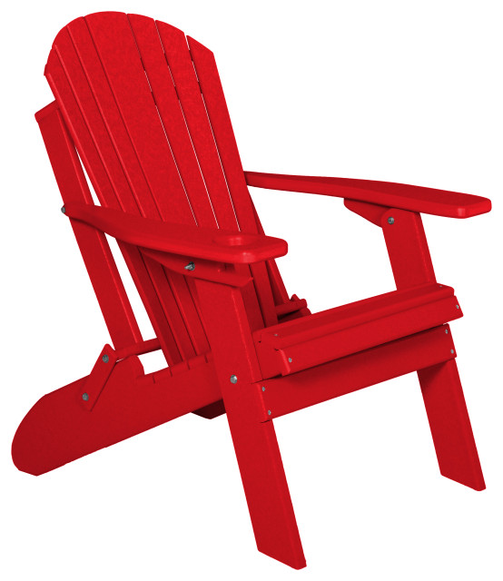 Poly Lumber Folding Adirondack Chair With Cup Holder, Red, No Smart Phone Holder