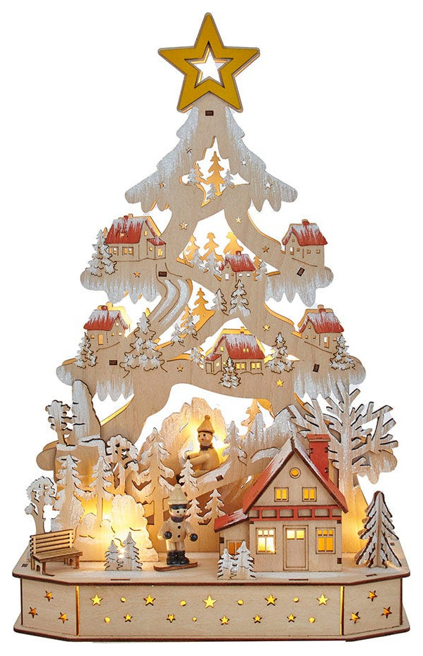 Kurt Adler 16.1" BatteryOperated Light Up Christmas Village Tree, 16.1