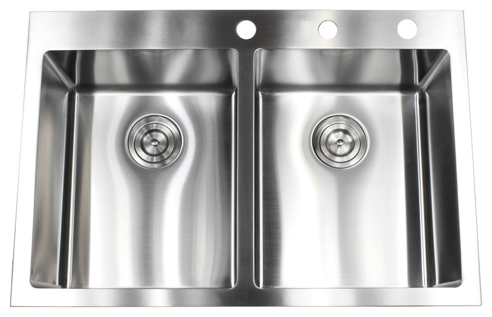 33 Drop In Top Mount Stainless Steel Double Bowl Kitchen Sink