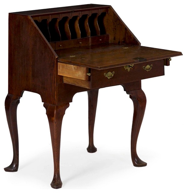 Consigned Circa 1760 George Iii Oak Antique Slant Front Desk Over