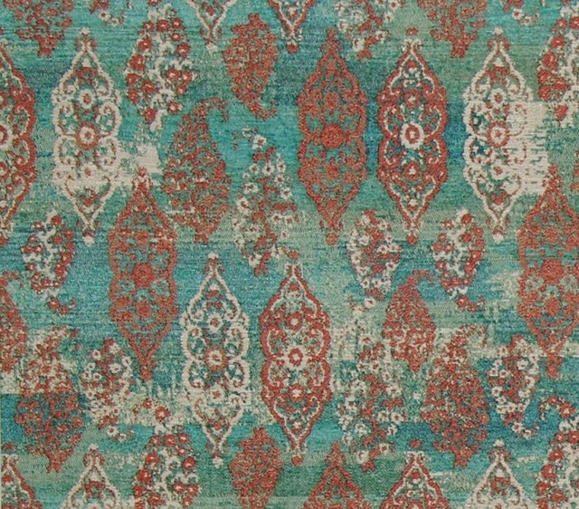 Blue Green Oriental Rug Fabric Ombred Aqua Upholstery, Standard Cut