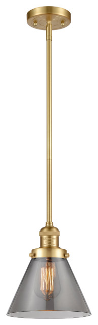 Large Cone 1 Light Mini Pendant, Satin Gold, Plated Smoke