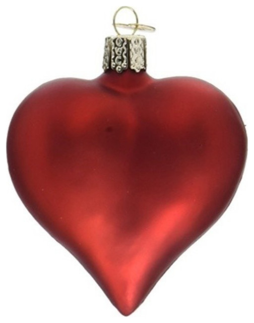 Old World Christmas 30014 Large Matte Red Heart Blown Glass Ornament ...