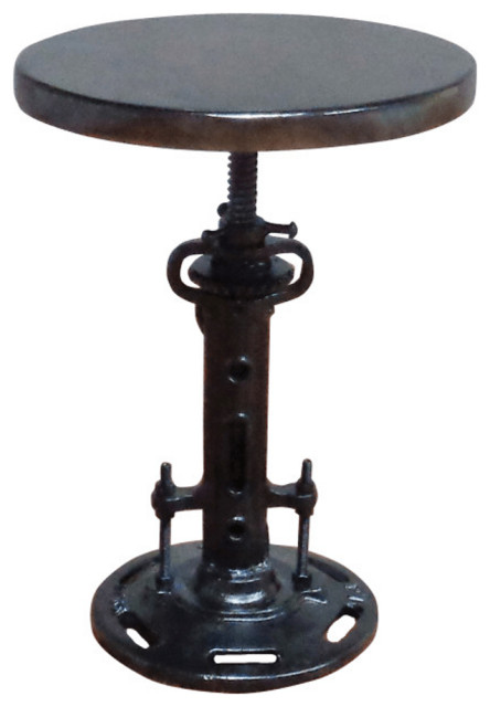 13" Black Round Industrial Adjustable Wood and Metal Stool.