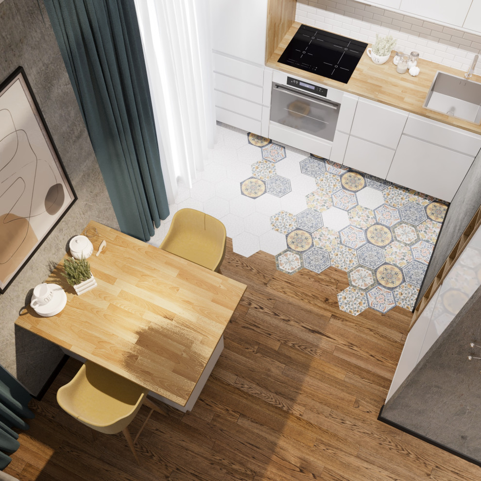 Визуализация проекта кухни-гостиной.