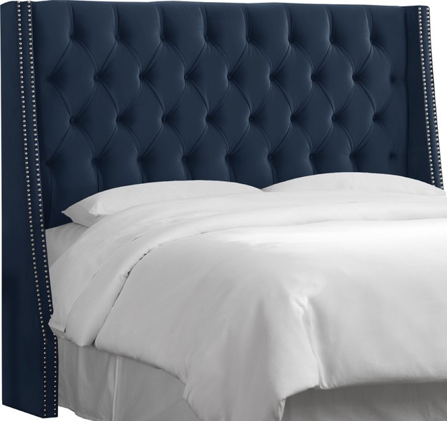 Williams Full Nail Button Tufted Wingback Headboard, Mystere Eclipse