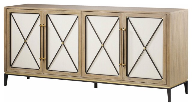 Maison 55 Carson Credenza Modern Oak 4 White Door Buffet Sideboard