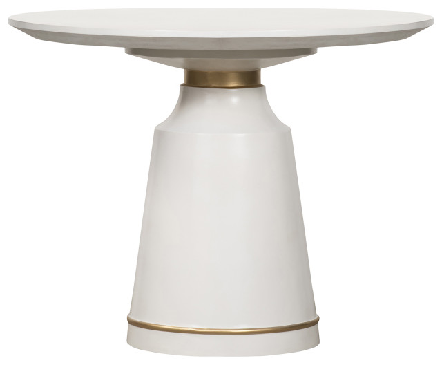 Pinni Concrete Round Dining Table With Bronze Painted Accent, White