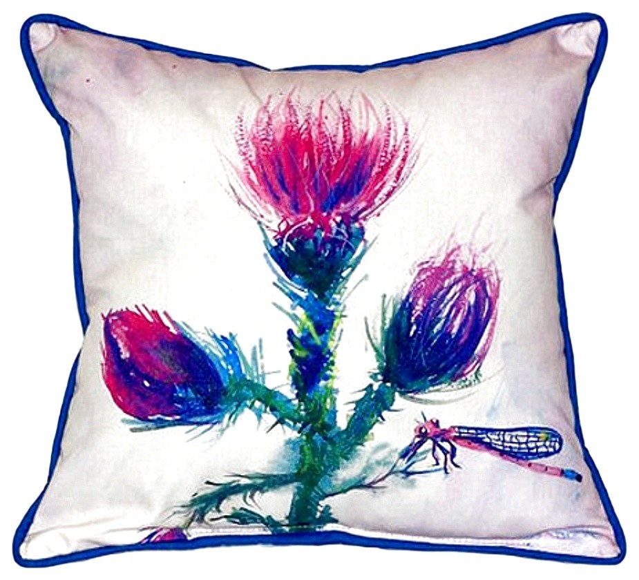 Betsy Drake Thistle Small Indoor/Outdoor Pillow 12x12