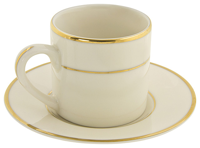 Cream Double Gold Demi Can Cup and Saucer, Set of 6