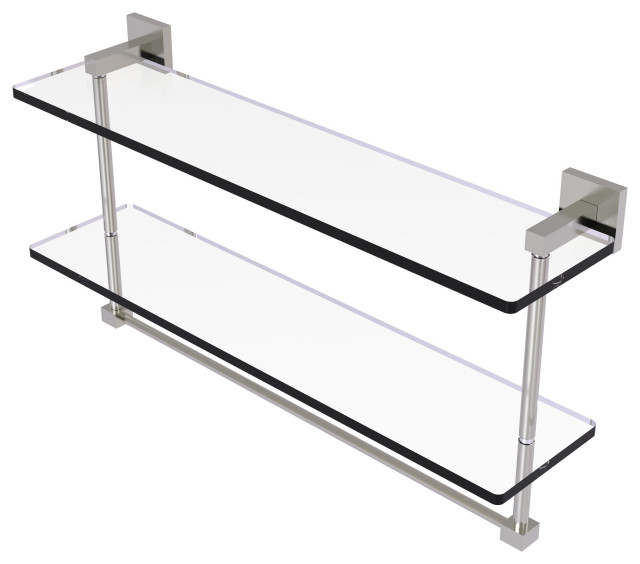 Montero 22" Two Tiered Glass Shelf with Integrated Towel Bar, Satin Nickel