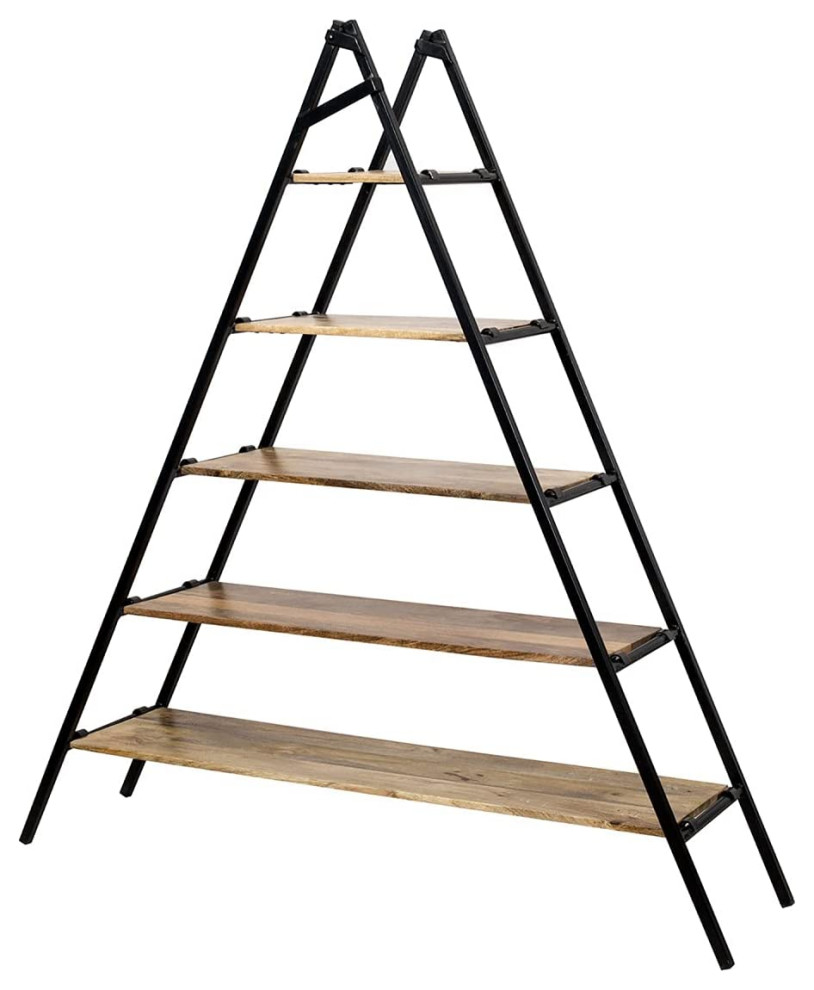 Industrial Bookcase, Unique Triangular Design With 5 Open Shelves