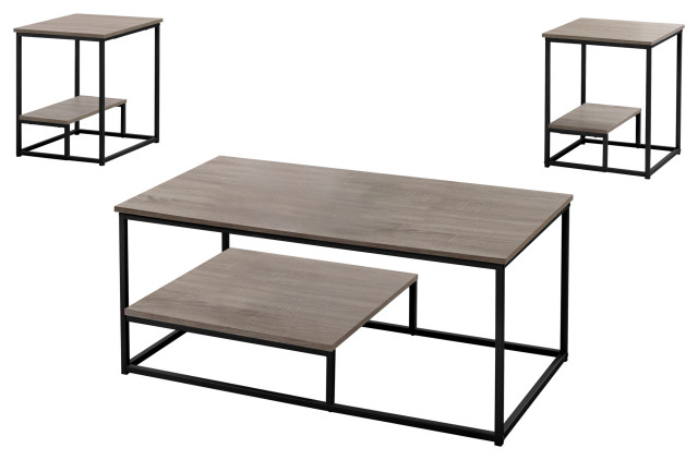 Table Set, 3pcs Set, Coffee, End, Side, Accent, Living Room, Metal, Dark Taupe/Black