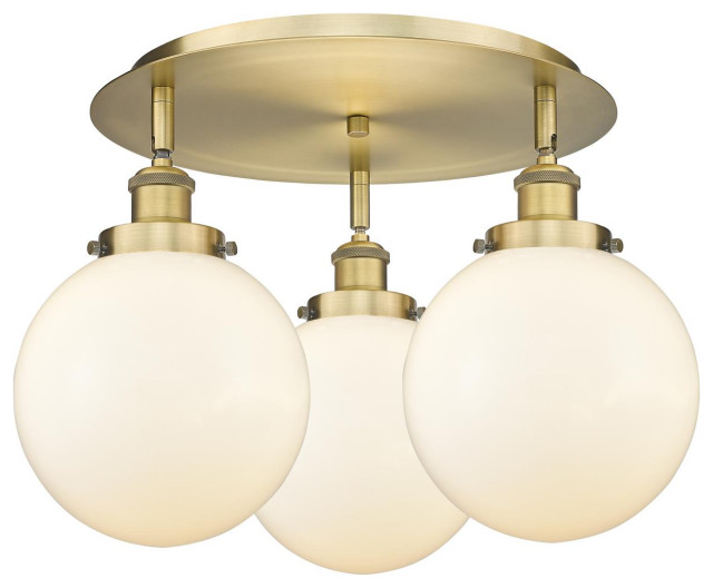 Canton 3 Light Flush Mount, Brushed Brass, Matte White - Industrial ...
