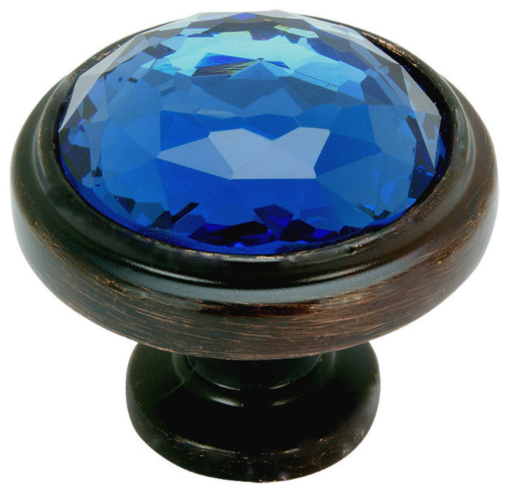 *5 Pack* Cosmas 5883ORB-BL Oil Rubbed Bronze & Blue Glass Square Cabinet Knob 