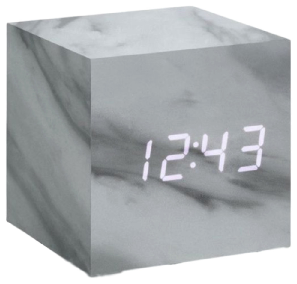 Gingko Cube Click Clock, Marble Click Clock With White LED
