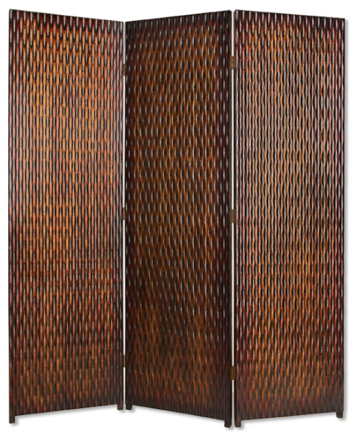 HomeRoots 1" x 63" x 72" Brown Wood 3 Panel Screen