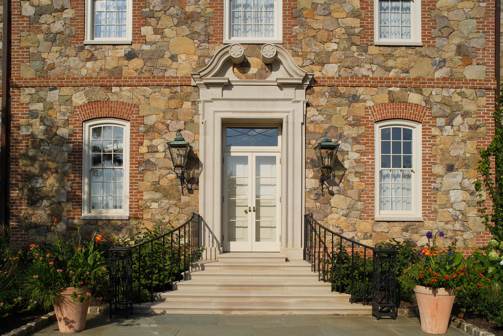 Traditional front door in Philadelphia with a double front door and a glass front door.