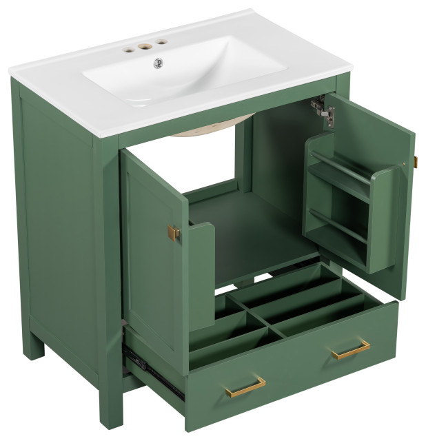 Gewnee 30 Inch Green Bathroom Vanity with Single Sink - Transitional ...