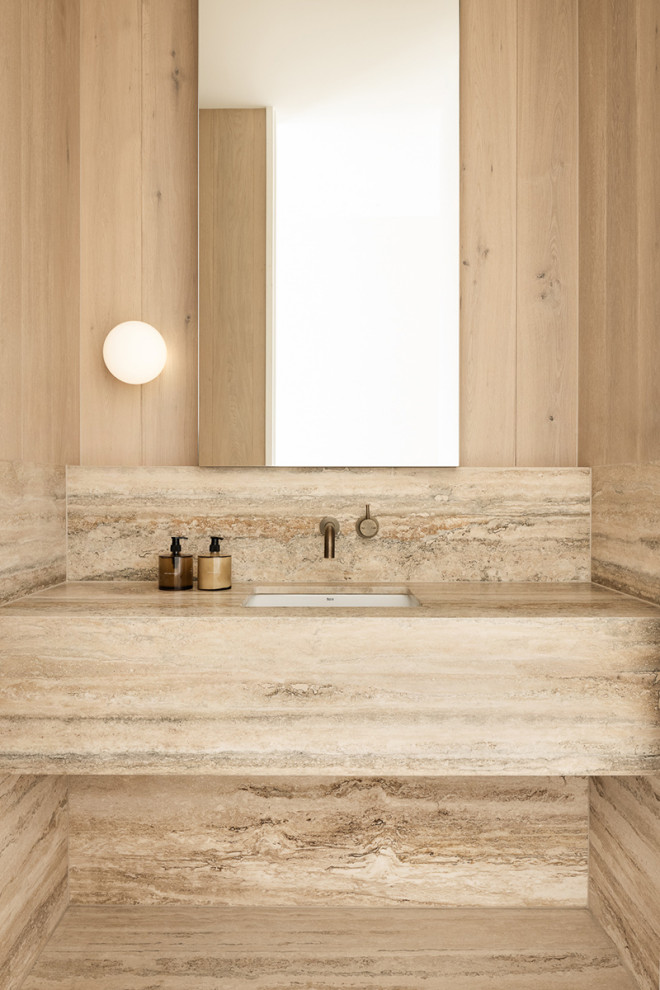 Photo of a contemporary powder room in Melbourne.