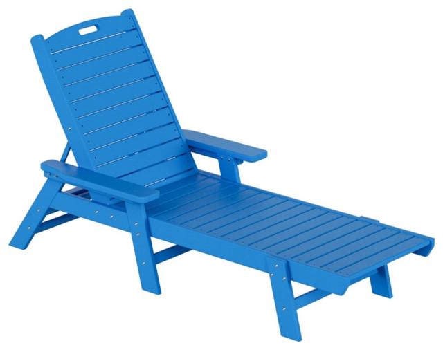 Afuera Living Outdoor HDPE Plastic Reclining Chaise Lounge in Pacific