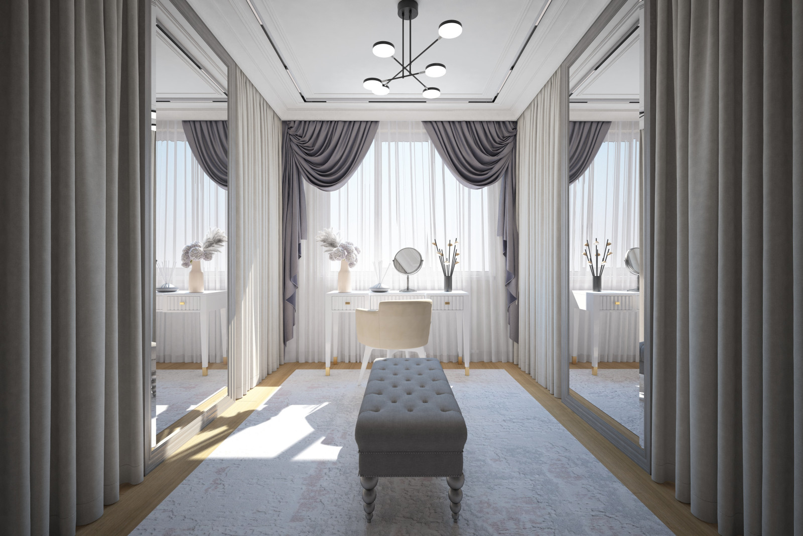 Гардеробная. Квартира в многоэтажном доме 160м2. 2 Варианта.