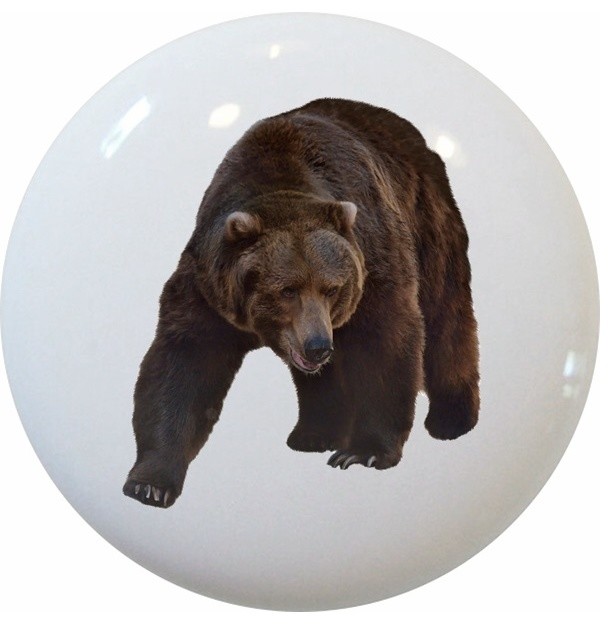 Grizzly Bear Ceramic Cabinet Drawer Knob Rustic Cabinet And