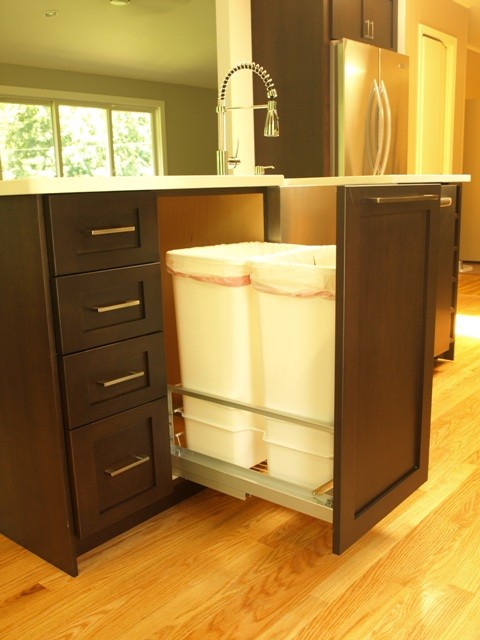 Pull Out Double Trash Cans Transitional Kitchen New York