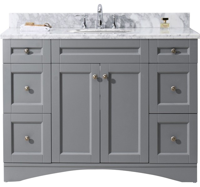 Elise 48" Single Bath Vanity in Gray with Marble Top and Round Sink