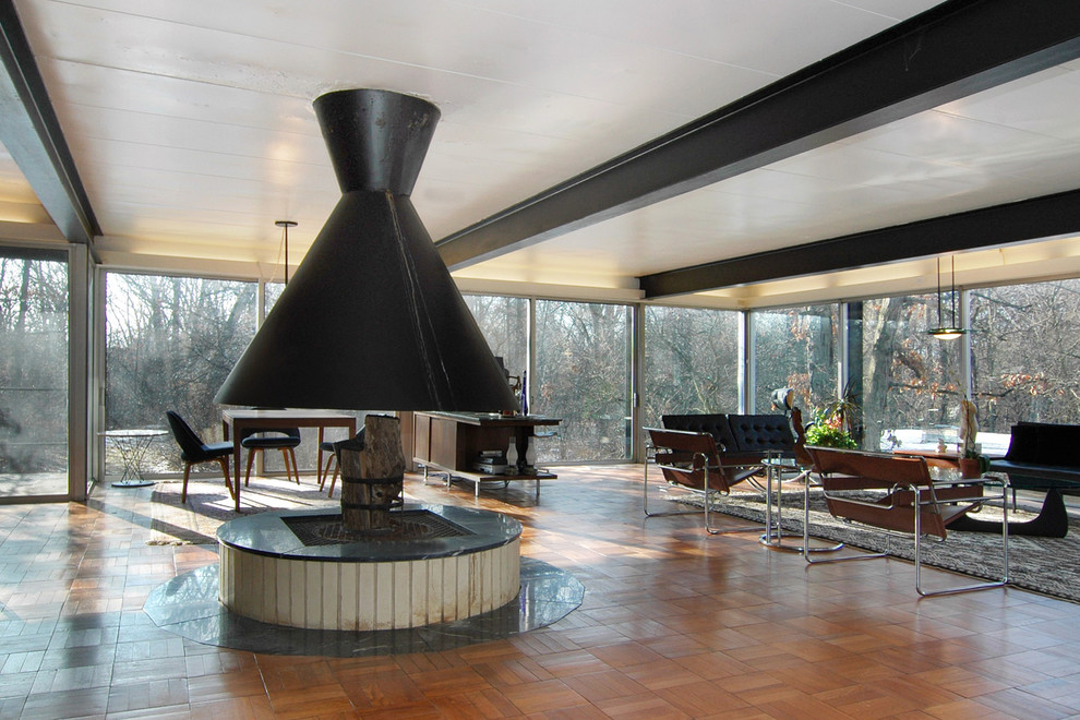 This is an example of an expansive midcentury living room in Other.