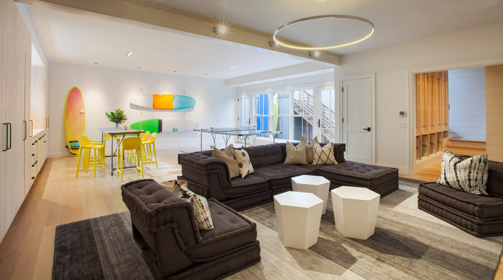 Modern Beach House - Beach style living room photo in Boston