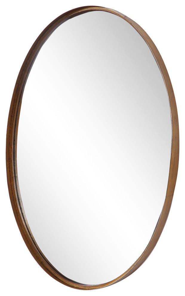 Benzara Transitional Oval Shaped Metal Frame Wall Mirror, Gold and