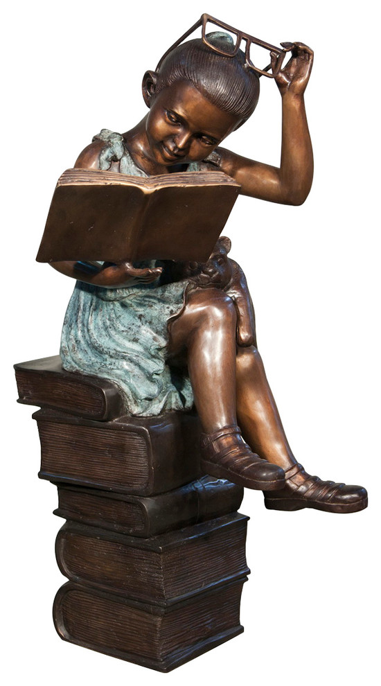 Girl Sitting on a Stack of Books Reading, 38" Design Sculpture
