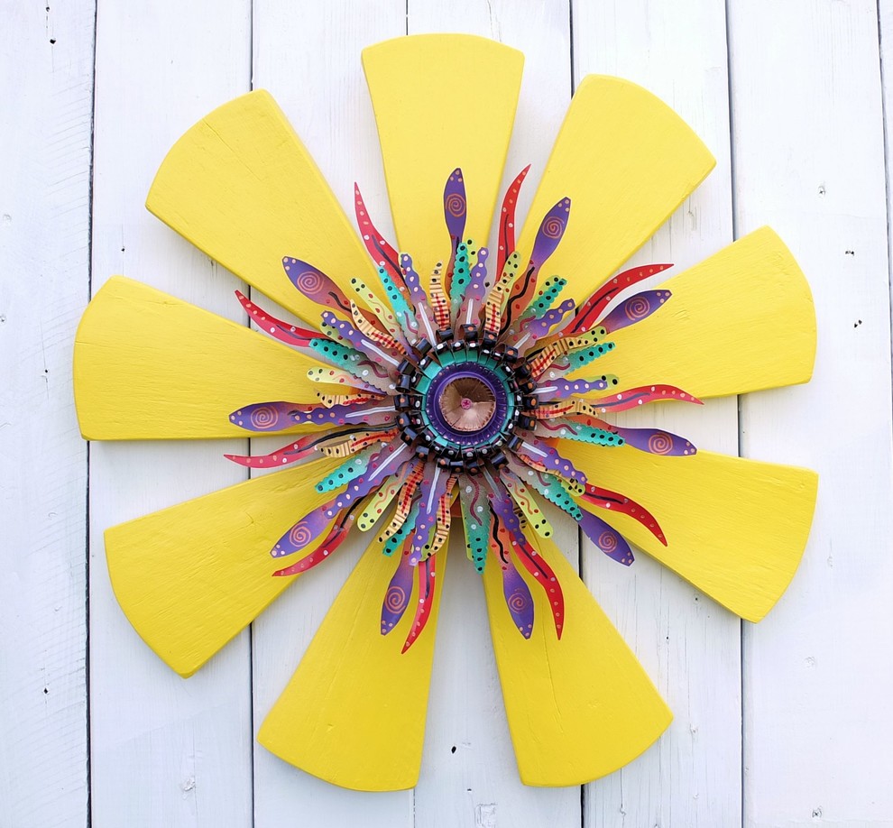 Colorful Sunburst Wall Accent | Shabby Chic Beach Wreath | Wood & Metal Wall Art
