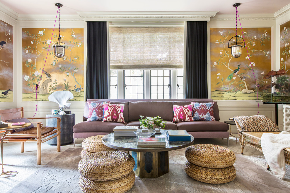 Inspiration for an eclectic living room in Portland with multi-coloured walls.