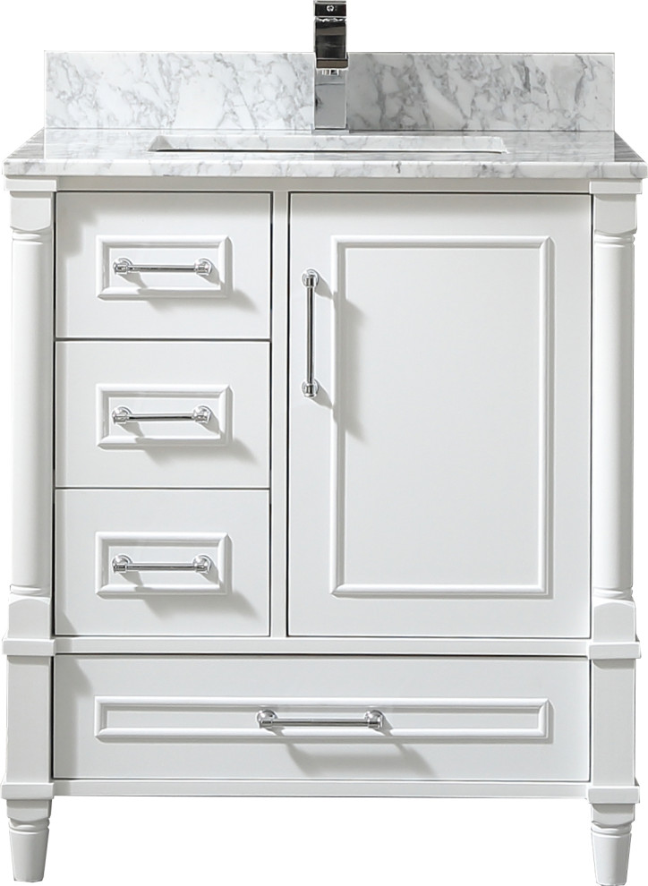 Willow Collections Aberdeen Vanity in White with Carrara Marble Traditional Bathroom