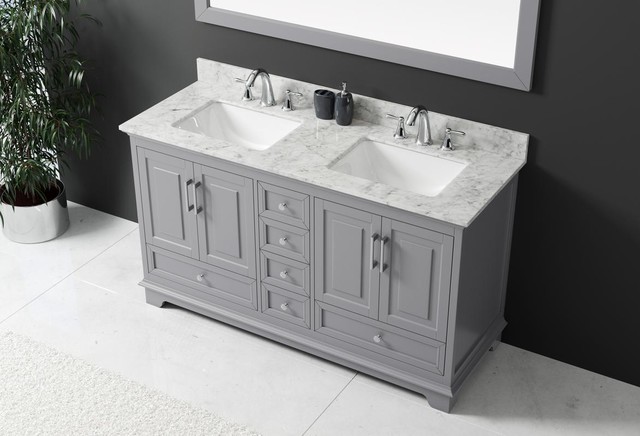 60" Double Sink Bathroom Vanity Base - Transitional - Bathroom Vanities ...