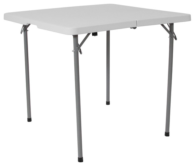 34 Square Bi Fold Plastic Folding Table With Carrying Handle Granite White